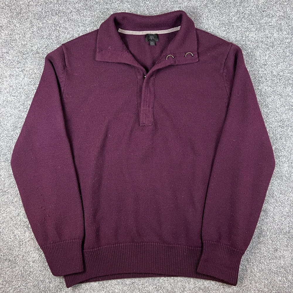 Banana Republic Sweater Mens XL Wine Purple 100% Wool Hook & Eye Clasp Pullover